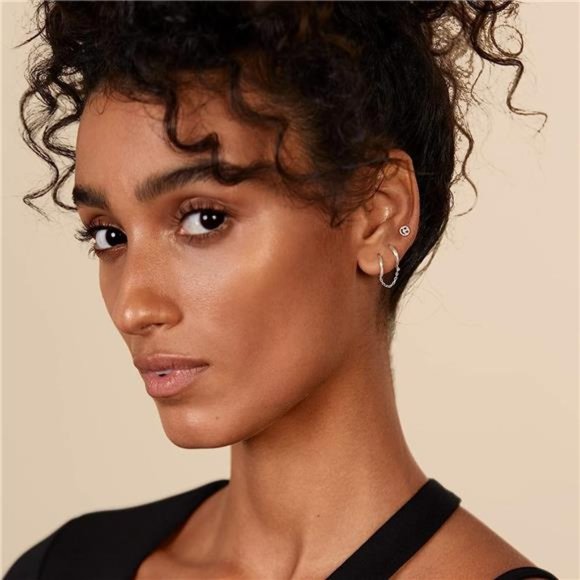 14K Gold Chain Earrings Womens Double Piercing Dangle Chain Huggie Hoop Earrings - Picture 4 of 5